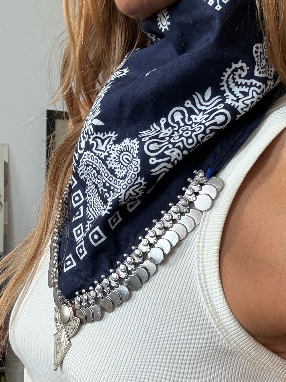 Free People Boho Silver Coin Statement Bandana - Picture 2 of 5